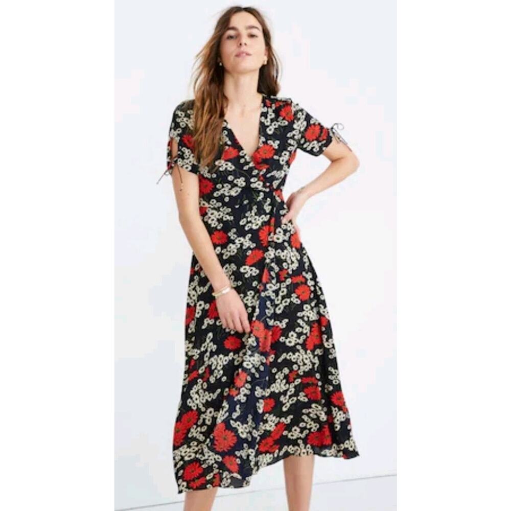 Madewell Hillside Daisies Peek A Boo Midi wrap dress Size 2 Surplice Bust